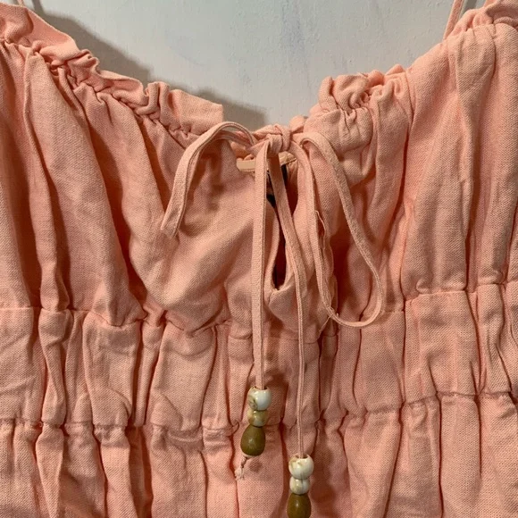 Zara  NWT Peach Linen Elastic top bubble hem beads bow tight ref 8372/113/696 - Picture 8 of 15